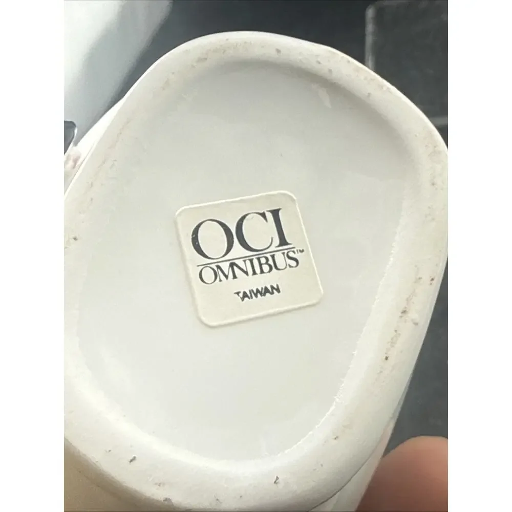 Vintage OCI Omnibus Christmas Santa Ceramic Candy Basket Dish Taiwan Sticker Vtg